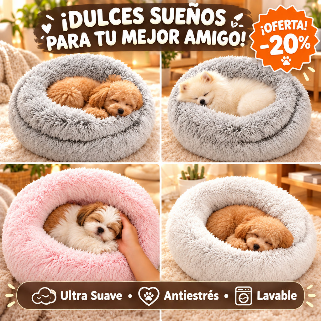 🐾 Cama Nido Redonda Antifrío ✨ El Refugio Más Suave y   Acogedor para tu Perro