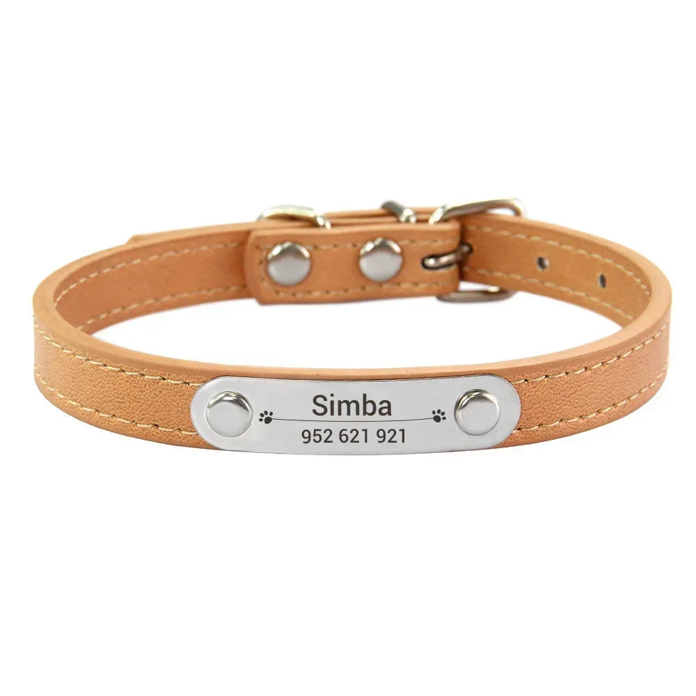 Collar de Cuero Personalizado con Placa Identificativa