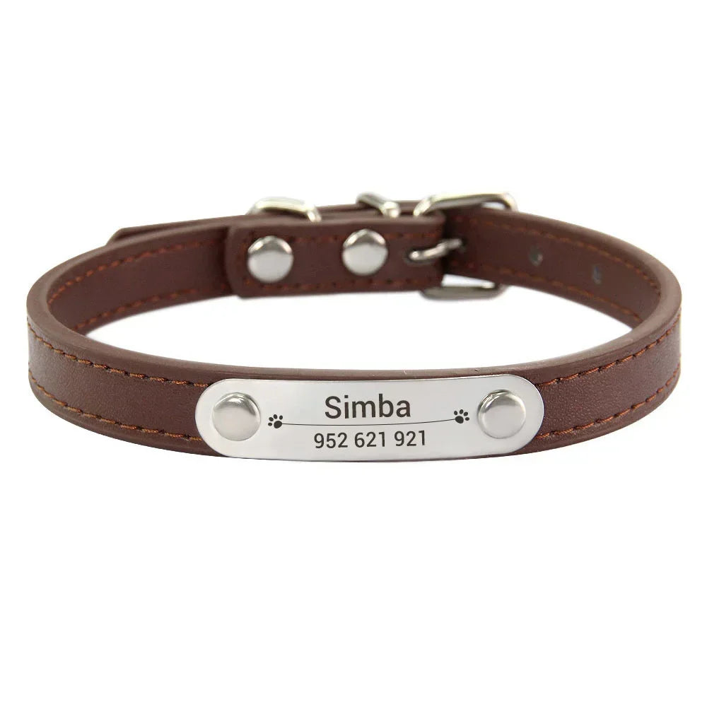 Collar de Cuero Personalizado con Placa Identificativa