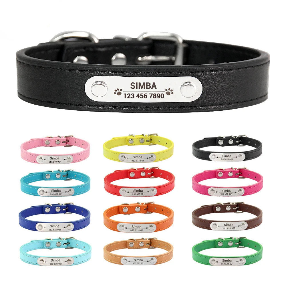 Collar de Cuero Personalizado con Placa Identificativa