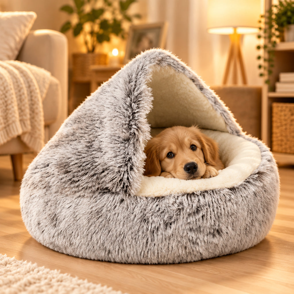 🐾 Cama Nido Redonda Antifrío ✨ El Refugio Más Suave y   Acogedor para tu Perro